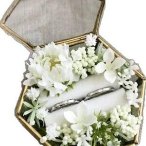 elated hexagon glass jewelry box with brass frame